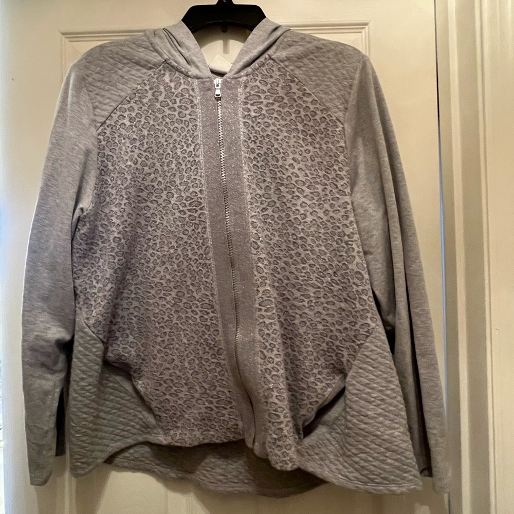 Chico Silver Gray Leopard Print Zip-Up Hoodie